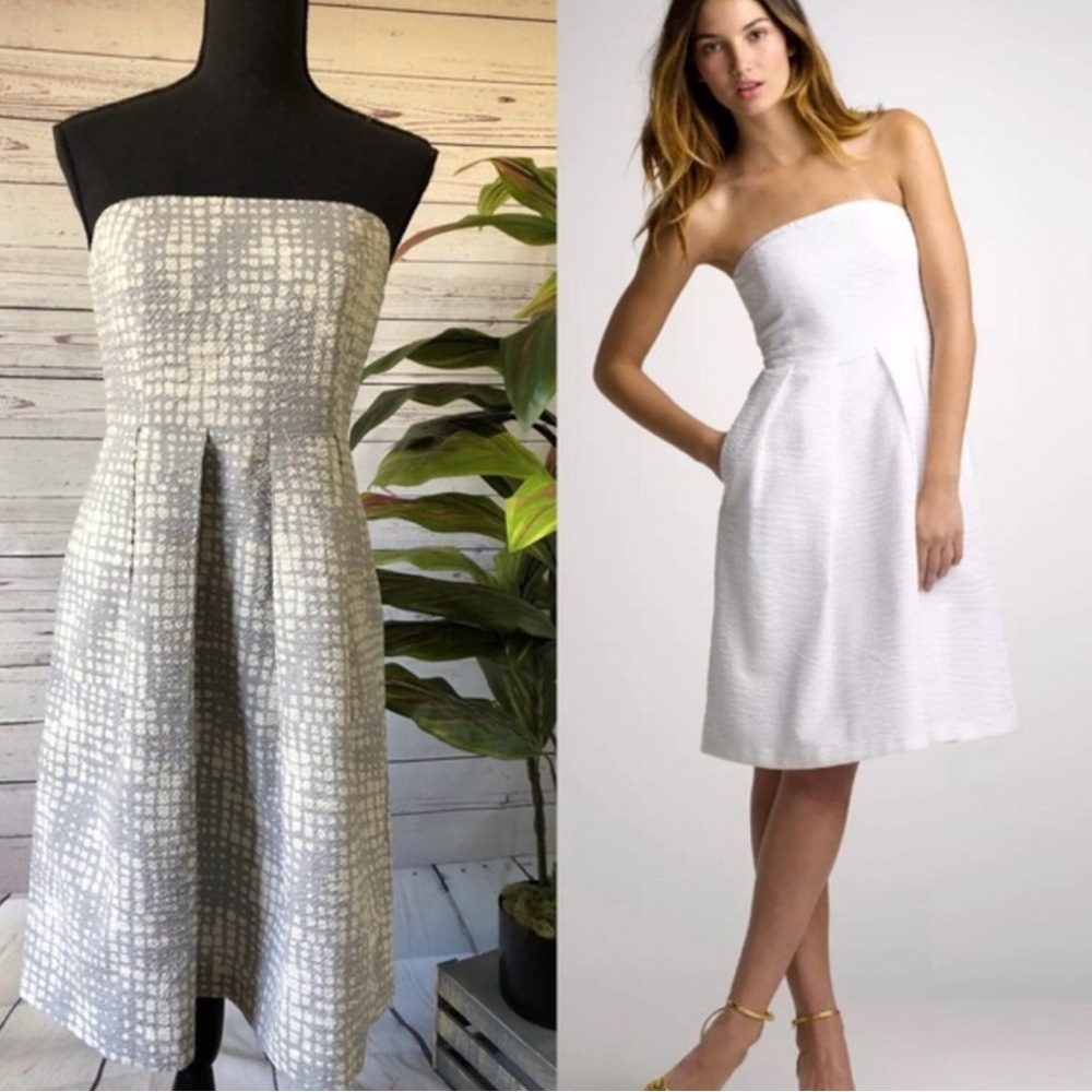 J.Crew: Lorelei, Seersucker Strapless Sundress, Gray & White, 8